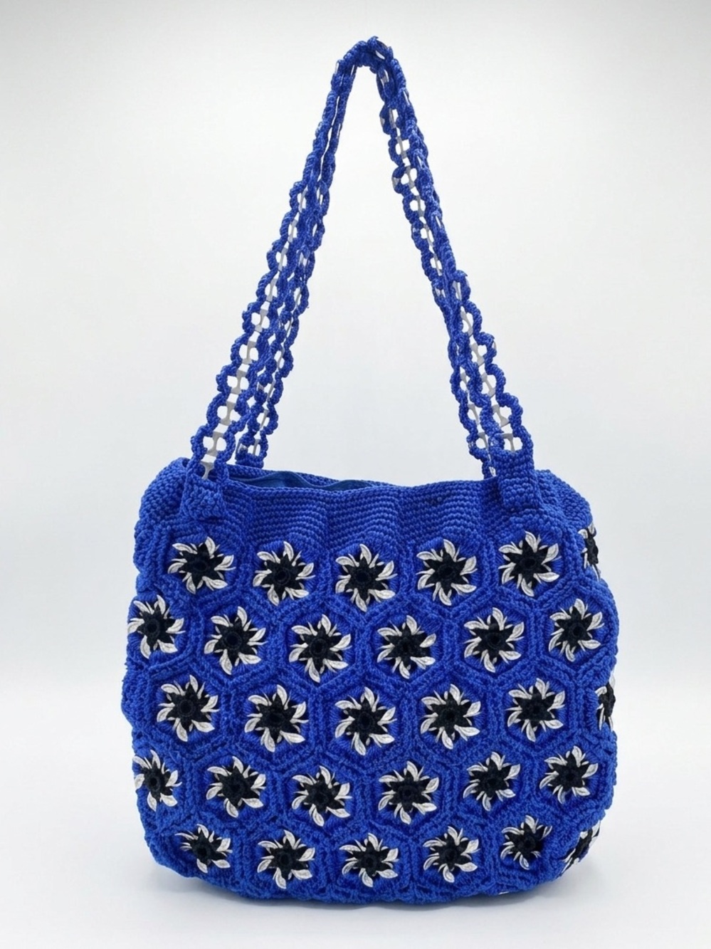 Vintage Y2K Blue Soda Pop Tab Crochet Flower Tote Bag Indie Grunge